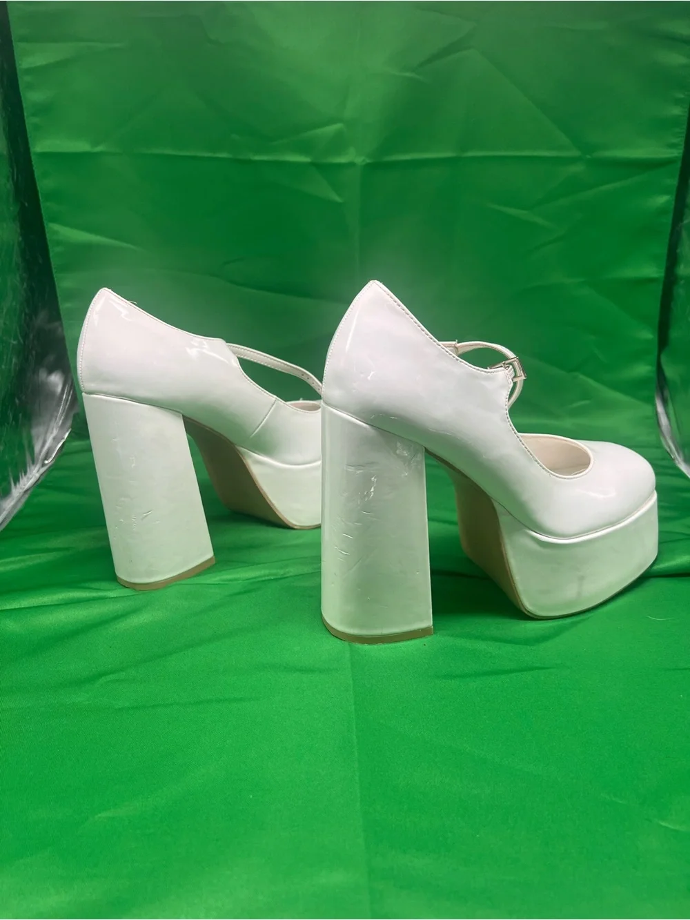 Nasty Gal White Platform Mary Jane Heels with secure ankle straps. Sz 6